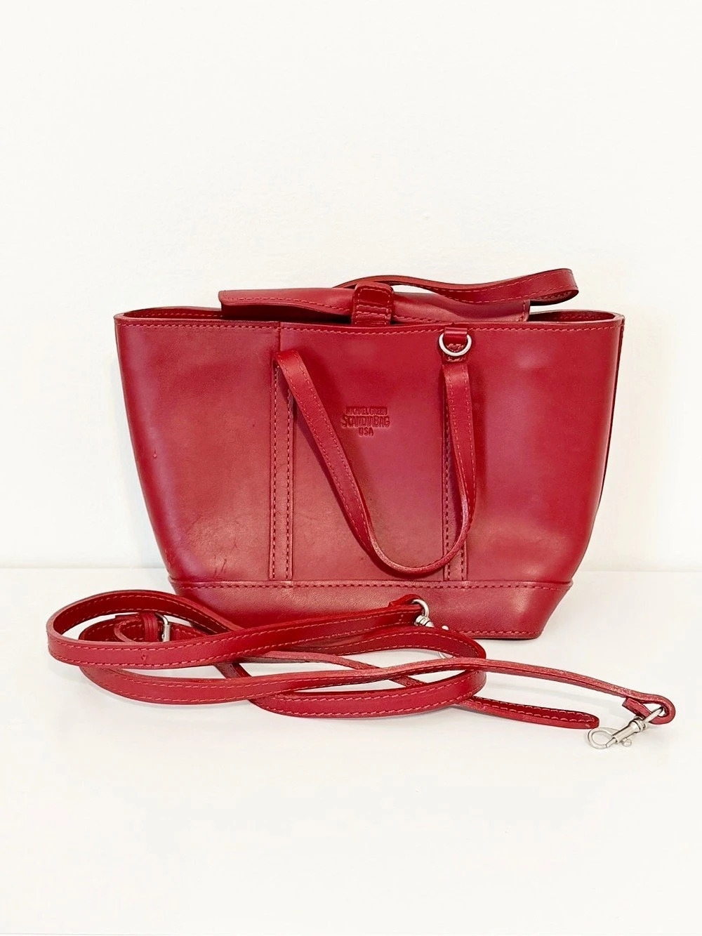 Vintage Michael Green Scandia Bag Red Leather Satchel Crossbody Made in USA
